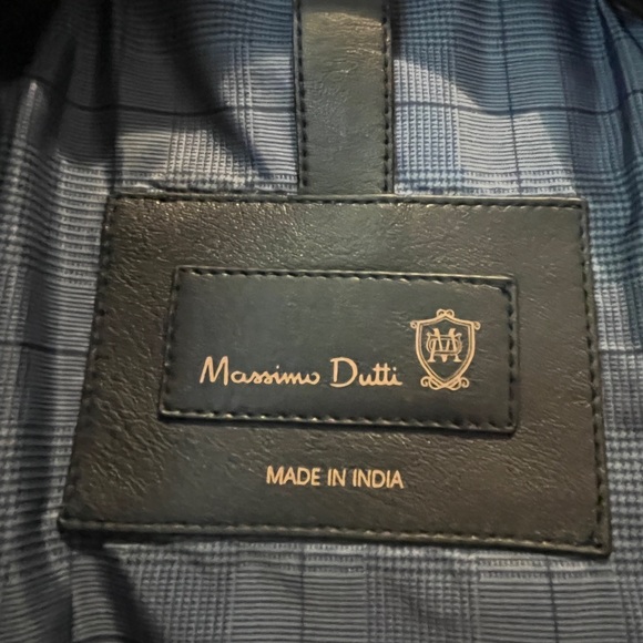 Massimo dutti leather racing jacket in dark blue - Picture 4 of 10